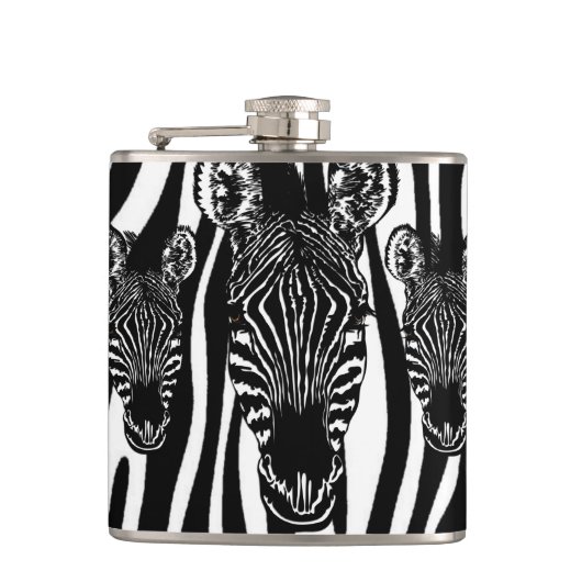 Einzigartiger Zebrakopf bei Zebra Print Flachmann (Vorderseite)