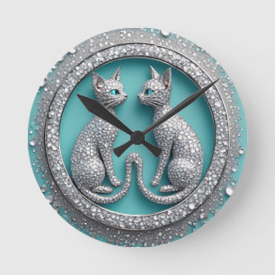 Einzigartiger Zwillingskristall-Katzen-Schmuck-Sku Runde Wanduhr