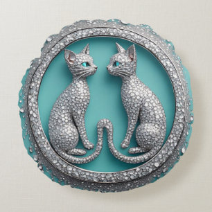 Einzigartiger Zwillingskristall-Katzen-Schmuck-Sku Rundes Kissen