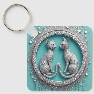 Einzigartiger Zwillingskristall-Katzen-Schmuck-Sku Schlüsselanhänger