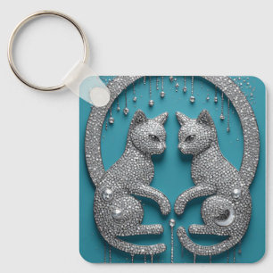 Einzigartiger Zwillingskristall-Katzen-Schmuck-Sku Schlüsselanhänger