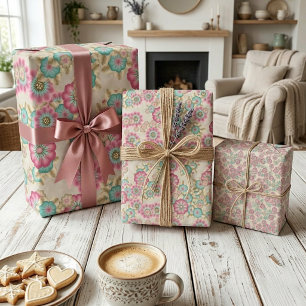 Einzigartiges abstraktes japanisches Blumenkunstmu Geschenkpapier Set