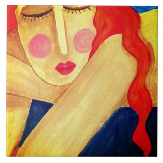 Einzigartiges Abstraktes Portrait einer Frau Fliese (Vorderseite)