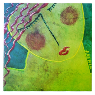 Einzigartiges Abstraktes Portrait eines roten Kopf Fliese