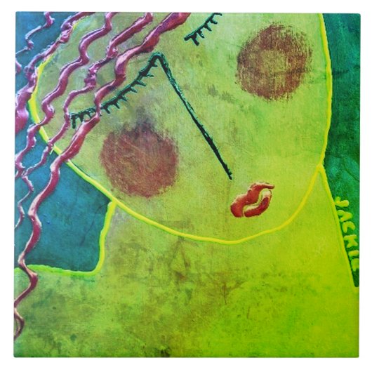 Einzigartiges Abstraktes Portrait eines roten Kopf Fliese (Vorderseite)