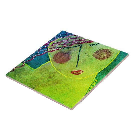 Einzigartiges Abstraktes Portrait eines roten Kopf Fliese (Seite)