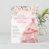 Einzigartiges Aquarellkleid Rosa Blütenrot Einladung (Stehend Vorderseite)