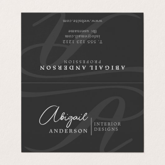 Einzigartiges Beruflich Schwarz-Weiß-Monogramm Visitenkarten (Außenseite Aufgefaltet)