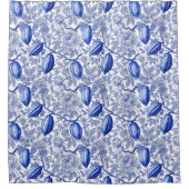 Einzigartiges Blau-Toile-Kokos-Chic-Botanikmuster Duschvorhang (Vorderseite)