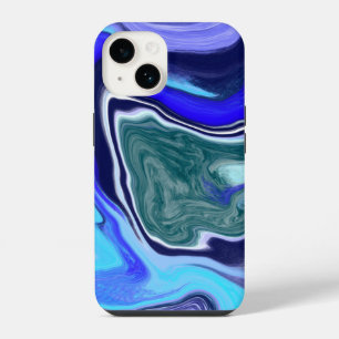 Einzigartiges Blau- und Weißmarmor-Fluid Art iPhone 14 Hülle