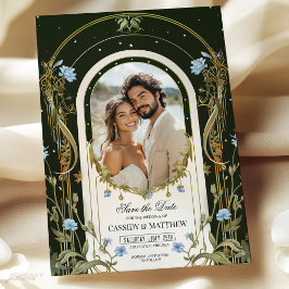 Einzigartiges blaues florales Save the Date Foto Einladung