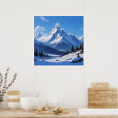 Einzigartiges blaues Gebirge Landschaftsbild Maler Poster (Küche)