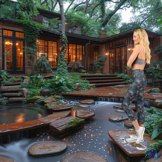 Einzigartiges blaues Patchwork: Logos und Text per Capri Leggings