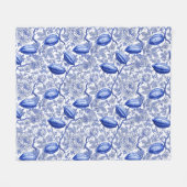 Einzigartiges blaues Toile-Kokos-Chic-Botanikmuste Fleecedecke (Vorderseite (Horizontal))
