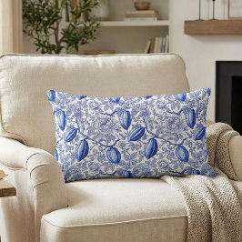 Einzigartiges blaues Toile-Kokos-Chic-Botanikmuste Lendenkissen