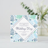 Einzigartiges Blue Abstrakt One Line Art Wedding Einladung (Stehend Vorderseite)