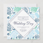 Einzigartiges Blue Abstrakt One Line Art Wedding Einladung (Vorderseite)