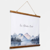 Einzigartiges Blue Mountain Watercolor Wedding Gue Wandteppich Mit Holzrahmen (Gewinkelt)