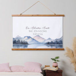 Einzigartiges Blue Mountain Watercolor Wedding Gue Wandteppich Mit Holzrahmen