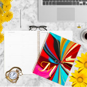 Einzigartiges Blue Red Gold Monogramm Abstrakt flü Planer