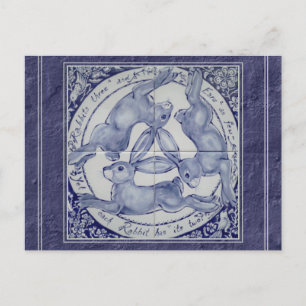 Einzigartiges Blue Three Rabbits Hares Tile Mural  Postkarte