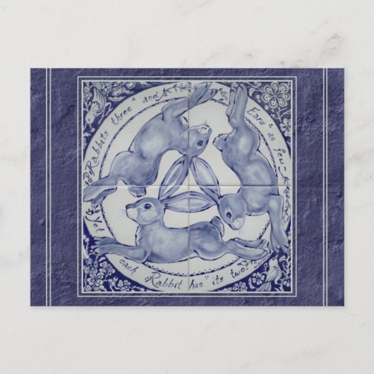 Einzigartiges Blue Three Rabbits Hares Tile Mural Postkarte (Vorderseite)
