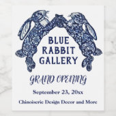 Einzigartiges Blue White Bunny Rabbit Business Cel Weinetikett (Einzelnes Label)