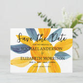 Einzigartiges Blue Yellow Wedding Foto Rett Date Save The Date (Stehend Vorderseite)