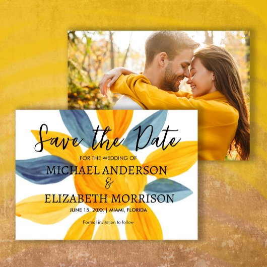 Einzigartiges Blue Yellow Wedding Foto Rett Date Save The Date