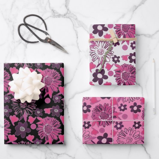 Einzigartiges Blumenmuster - Farben mischen Geschenkpapier Set (Vorderseite)