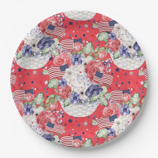 Einzigartiges Blumenmuster in Aquarellfarben und U Pappteller (Vorderseite)