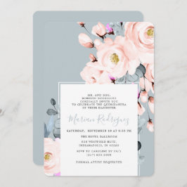 Einzigartiges Blush & Blue Wasserfarbe Blumenstrau Einladung