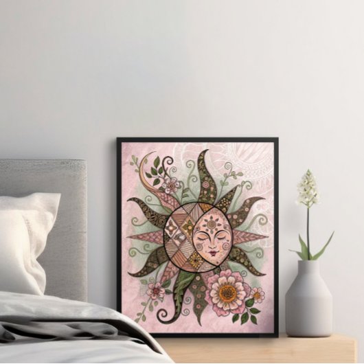 Einzigartiges Bohemisches Sonnenmoon-Poster, Blume Poster