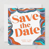 Einzigartiges Boho Groovy Retro farbiges Foto Save The Date (Vorderseite)