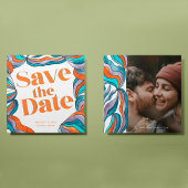 Einzigartiges Boho Groovy Retro farbiges Foto Save The Date