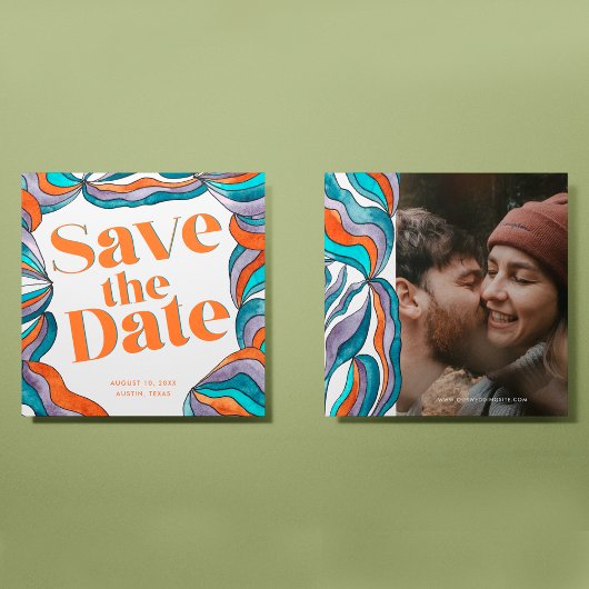 Einzigartiges Boho Groovy Retro farbiges Foto Save The Date