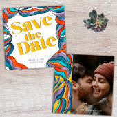 Einzigartiges Boho Groovy Retro Yellow Wavy Foto Save The Date