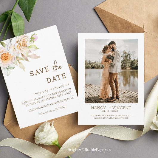 Einzigartiges Boho Simple Elegante Text Foto | Hoc Save The Date
