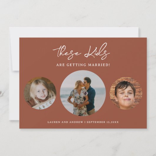 Einzigartiges Boho Terracotta Kids Foto Hochzeit Save The Date (Vorderseite)