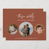 Einzigartiges Boho Terracotta Kids Foto Hochzeit Save The Date (Vorne/Hinten)
