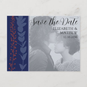 Einzigartiges botanisches Blau Save the Date Ankündigungspostkarte