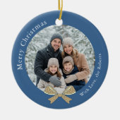 Einzigartiges Bow Christmas Ball Blue Foto Keramik Ornament (Vorne)