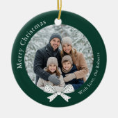 Einzigartiges Bow Christmas Ball Green Foto Keramik Ornament (Vorne)