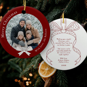 Einzigartiges Bow Weihnachtsball Rotes Foto Keramik Ornament