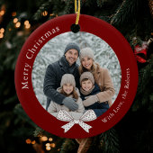 Einzigartiges Bow Weihnachtsball Rotes Foto Keramik Ornament