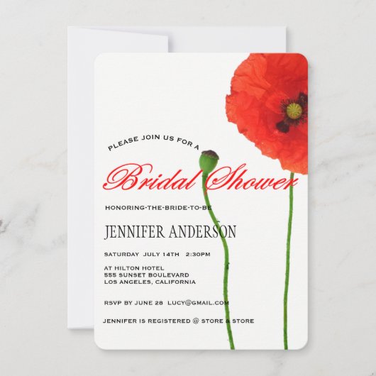 Einzigartiges Brautparty für Rote Mohnblumen Einladung (Vorderseite)