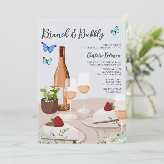 Einzigartiges Brunch- und Bubbly-Brautparty Einladung (Stehend Vorderseite)