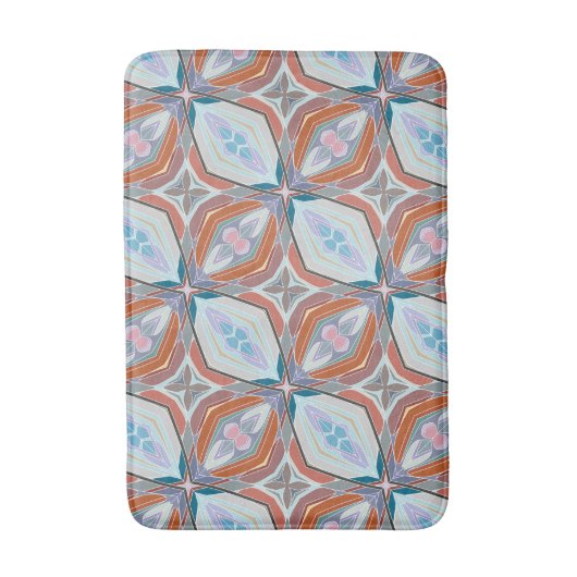 Einzigartiges Design aus Rost, Aquamarin, hellblau Badematte (Vorderseite Vertikal)