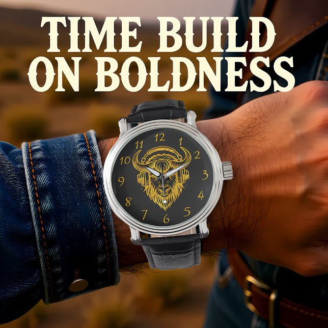 Einzigartiges Design eines Bison Wearing-Kopfhörer Armbanduhr (Von Creator hochgeladen)