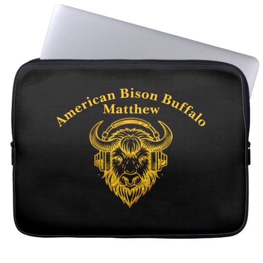 Einzigartiges Design eines Bison Wearing-Kopfhörer Laptopschutzhülle (Vorderseite)